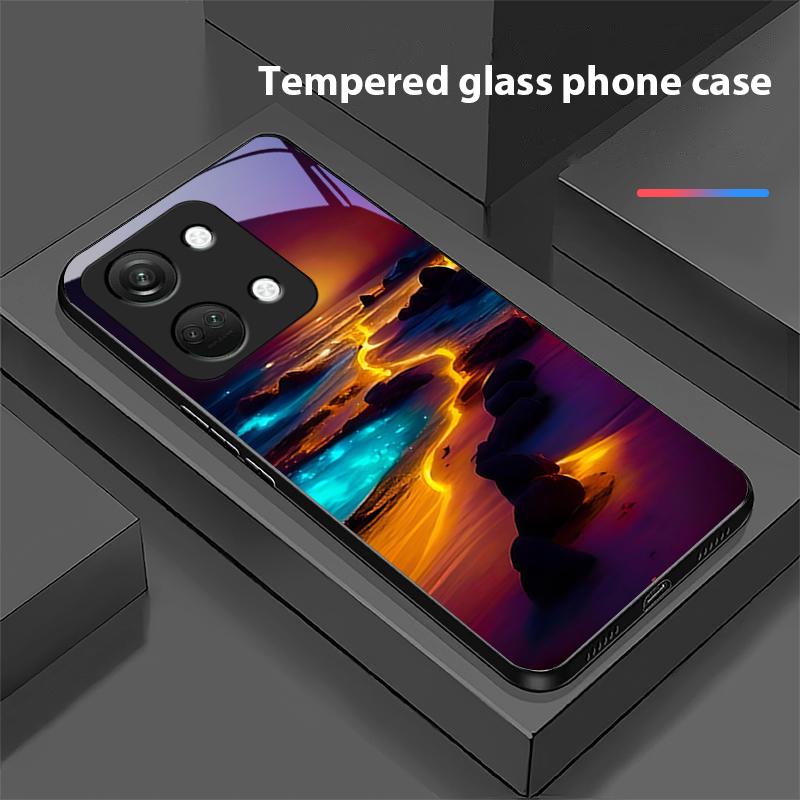 Świecący Kamień Światło Dla OnePlus Nord 3 5 6T 7 Pro 8 12 10T Reno8 Lite 5G 10R Nord N30 Twarda Skorupa Szkło Hartowane Etui na Telefon Czarny