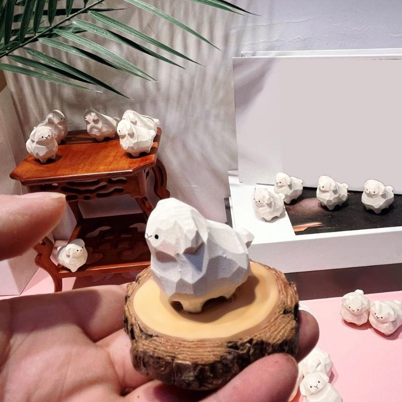 Handcraft Wood Sheep Figurine Unique Miniature Lamb Statue Ornament for Artistic Homes Office Desktop Decors and Gifting