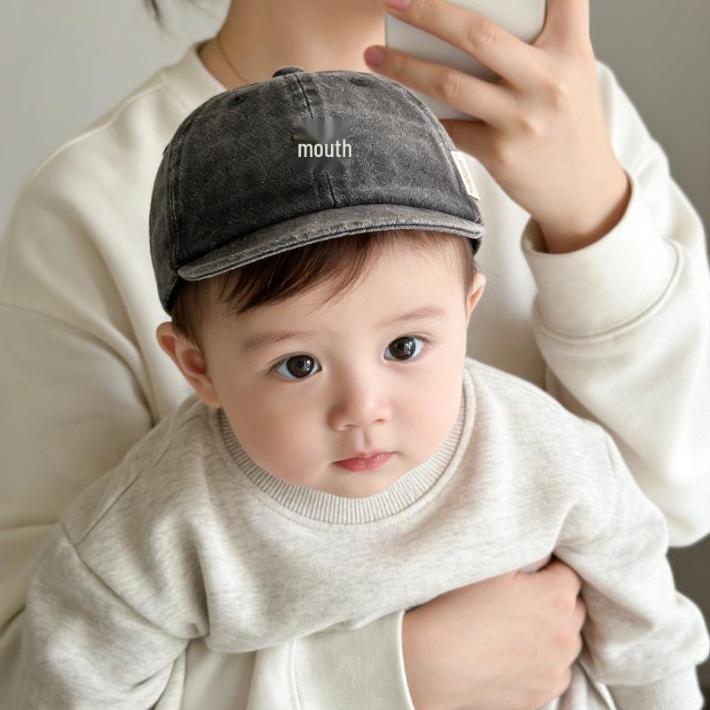 Infant Duckbill Denim Baseball Cap with Soft Brim - Adorable Bear Design Sun Hat for Babies