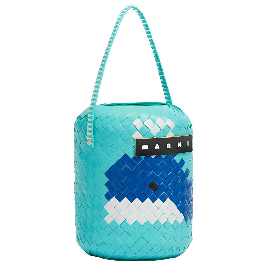 Marni Market Letter Patch Whale Pattern Polypropylene And Leather Bucket Bag Women Handbags Light-Blue SHMH0123A1RF081JQC57