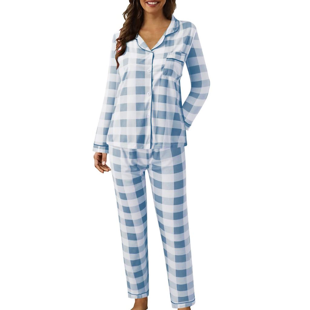 Women's Long Sleeve Polka Dot Pajamas Cute Plus Size Home Clothes