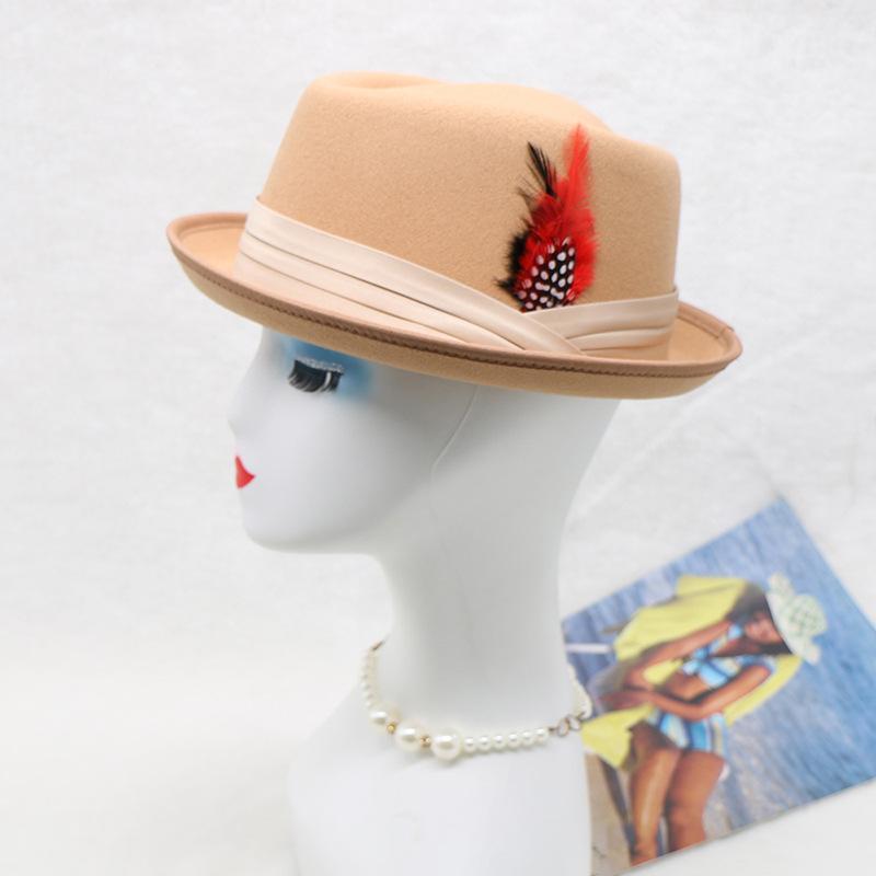 Foldable Wool Fedora Hat For Men And Women With Feather Decoration Tri Fold Jazz Cap