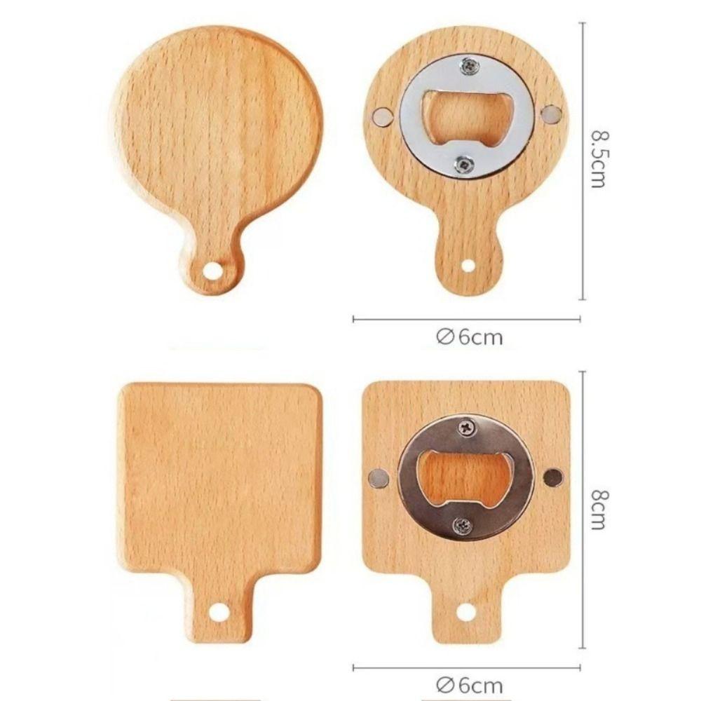 Square Round Beer Opener Wooden Beer Bottle Opener Universal Beer Cap Catche  for Home Kitchen Bar