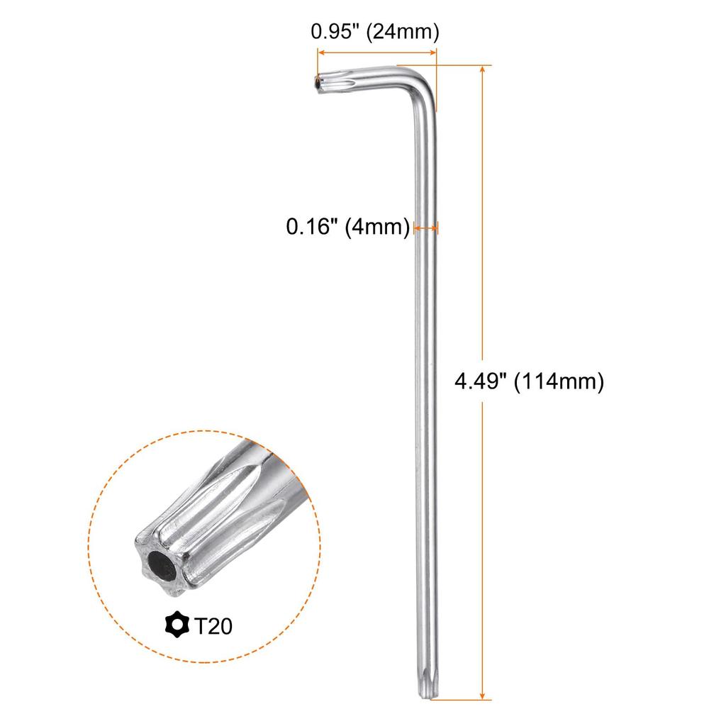 uxcell Cheie Torx T20 Antitamper Cheie Stea Braț Lung Dreapta 114mm / 4.49"