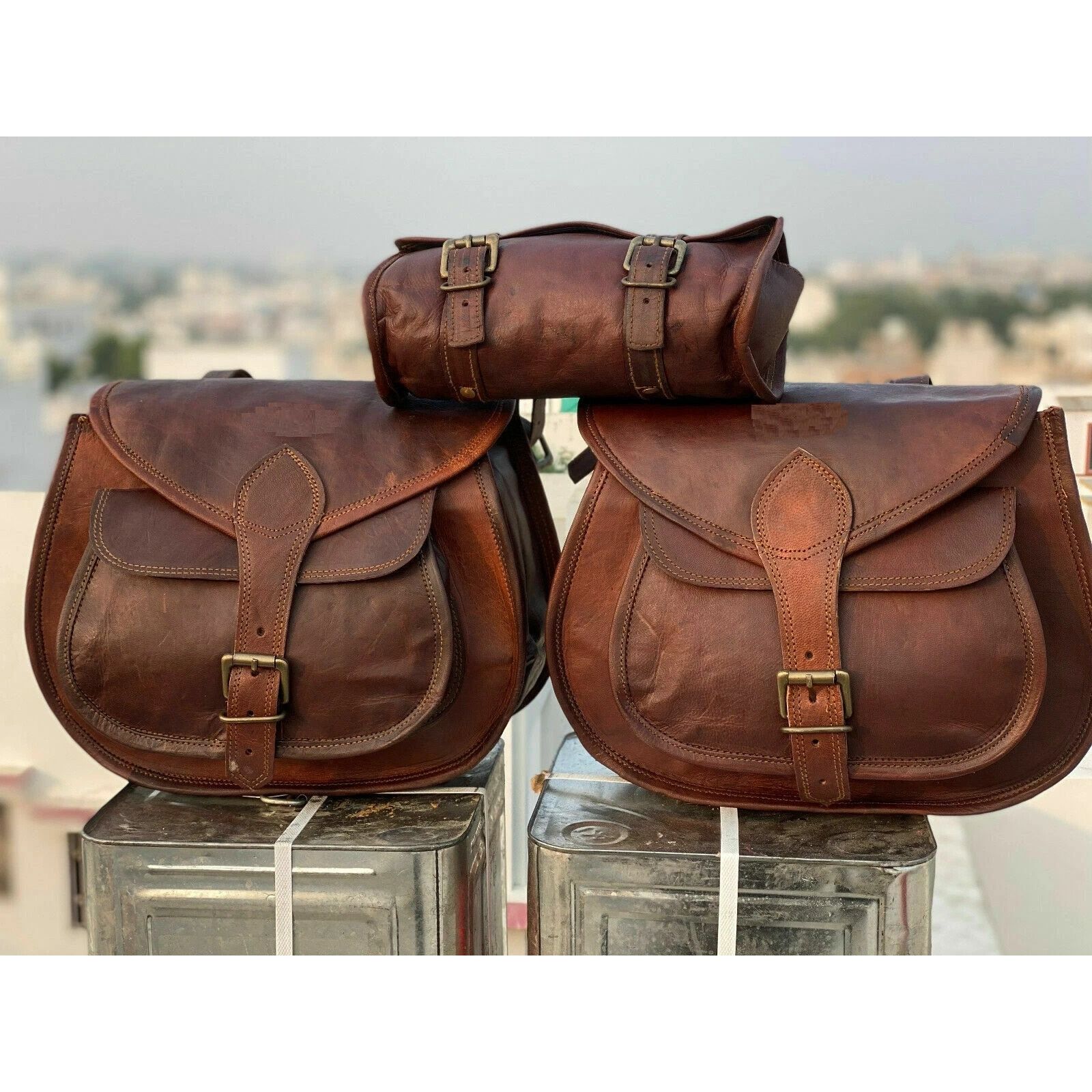 

Leather Motorcycle 3 Saddlebags Luggage Bag For Sportster New Unique Design