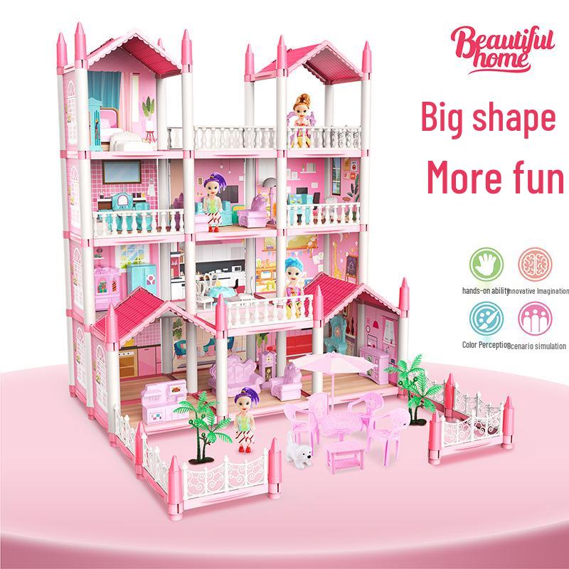 DIY Princess Castle Dollhouse with Lights for Girls' Pretend Play