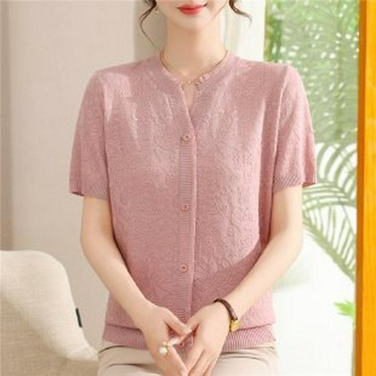 Stylish Ice Silk Short-Sleeved T-Shirt for Middle-Aged and Elderly Women