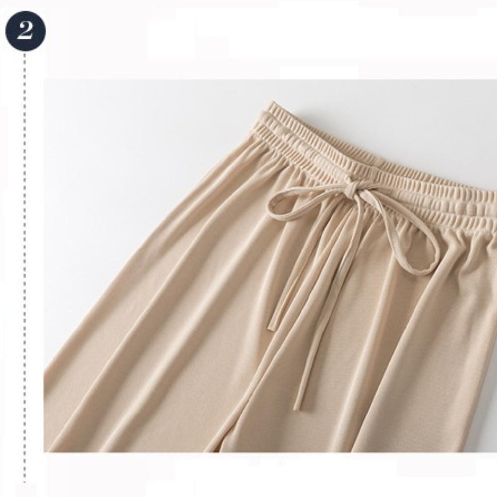 Summer Ladies Ice Silk Light Wide Leg Trousers Girl Solid Color High Waist Loose All-match Straight Casual Pants