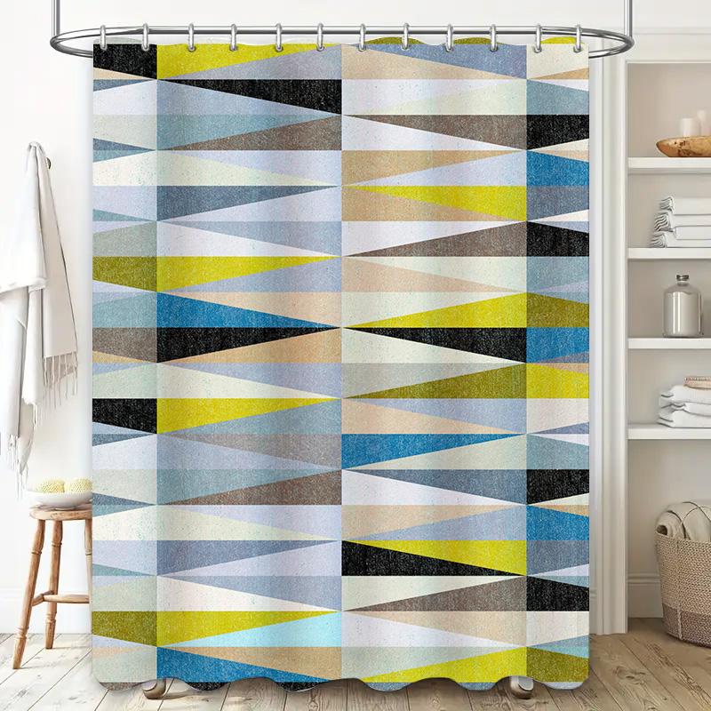 Modern Geometric Shower Curtain Waterproof Fabric Bathroom Decor For Home Decoration Blue Yellow White Black Gray Medium Size