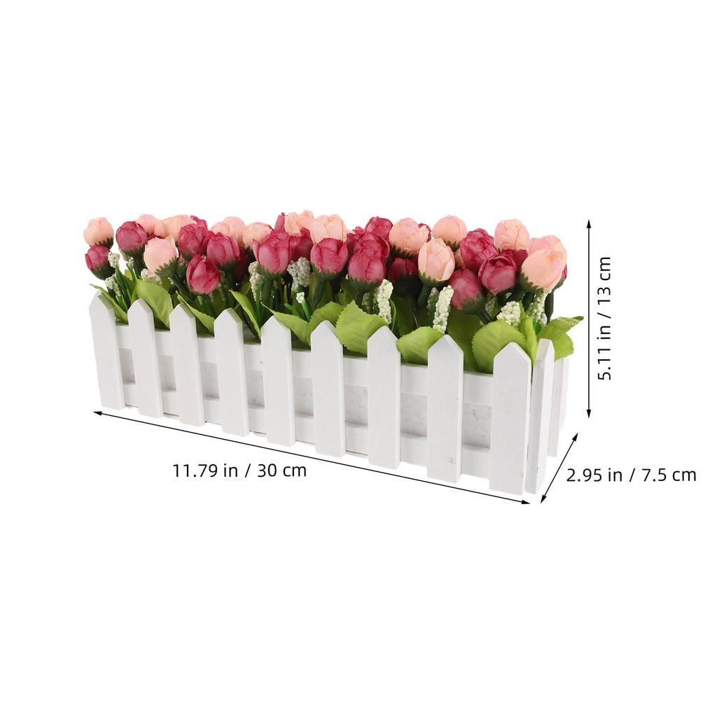 Realistic Artificial Potted Flower Arrangement With Fence Simulation Plant Ornament For Table Centerpiece Shelf Garden Entrance