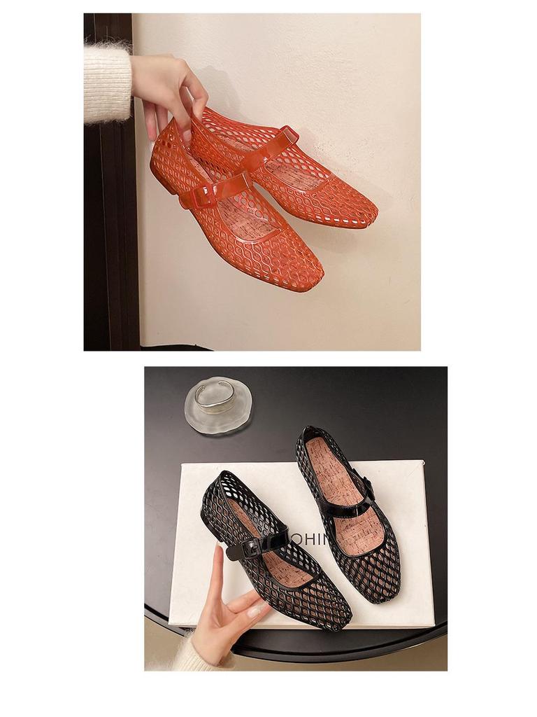 Versatile Breathable Crystal Flat Sandals - Non-Slip Beach Shoes with Fashionable Hollow Design