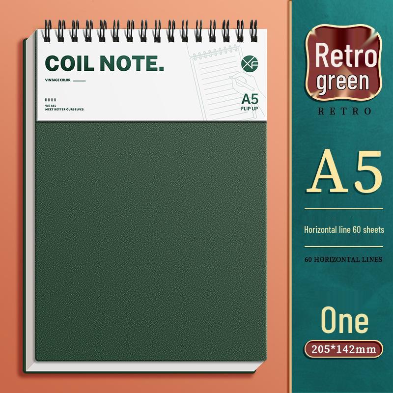 Retro Verdicktes A5 B5 Spiralnotizbuch mit Top-Bindung für Studenten – Liniert Kariert