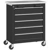 Tool Cabinet with 5 Drawers, Rolling Tool Chest, Tool Cart Made of Steel, Silver Tone+Black