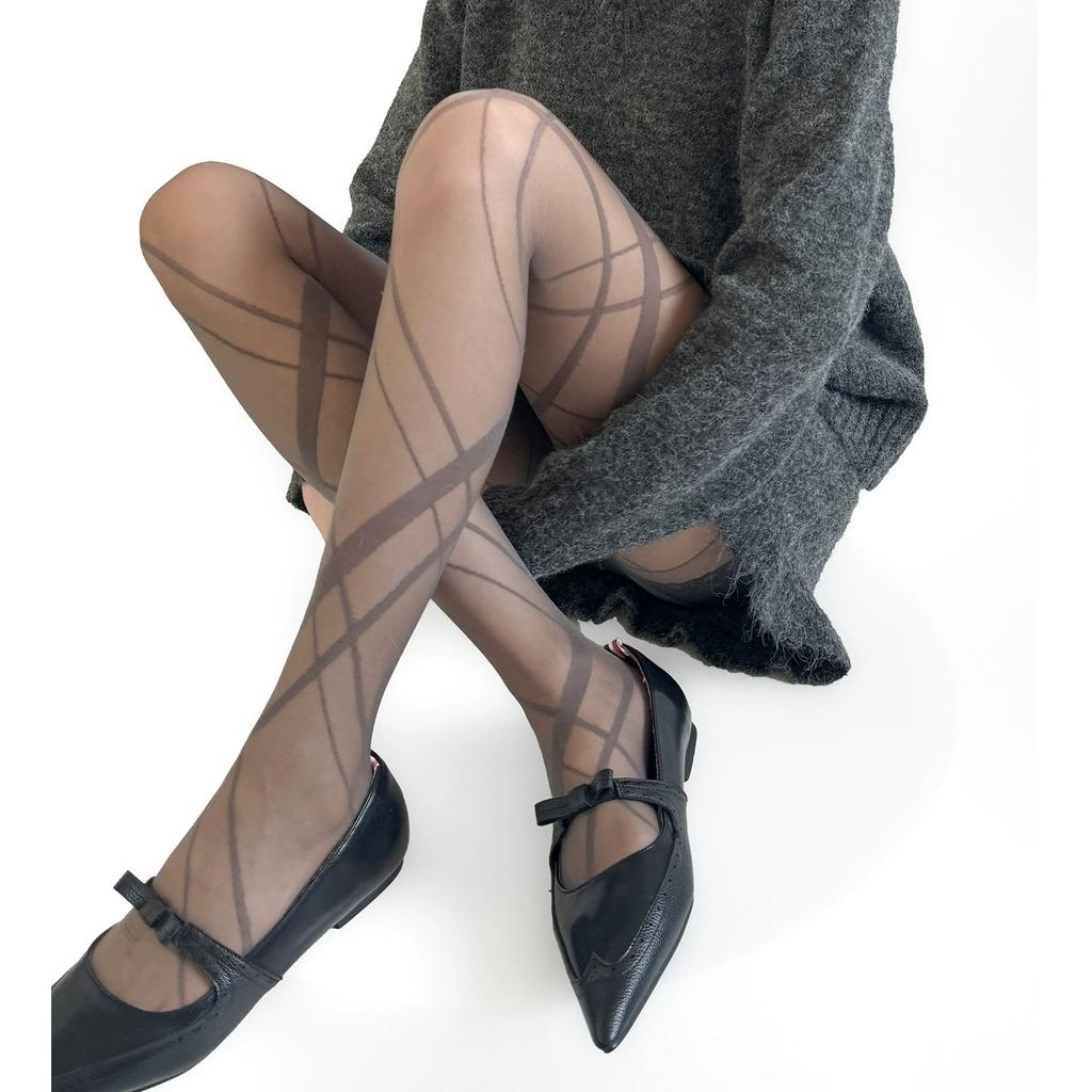 Irregular Cross Argyle Sheer Jacquard Pantyhose Women Y2K Dark Gray White Retro Sexy Slim Pantyhose