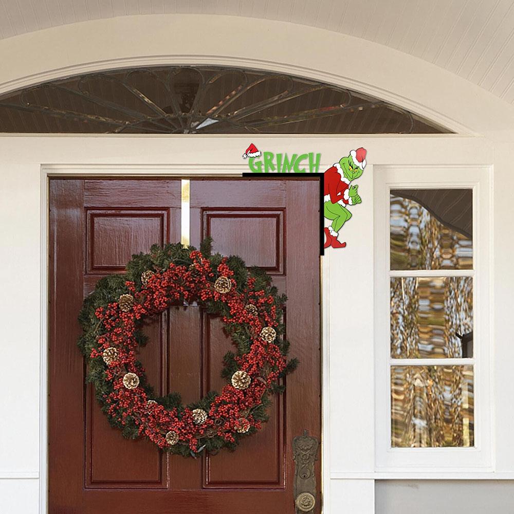 Grinch Christmas Door Corner Decoration Creative Home Decor Holiday Party Gifts