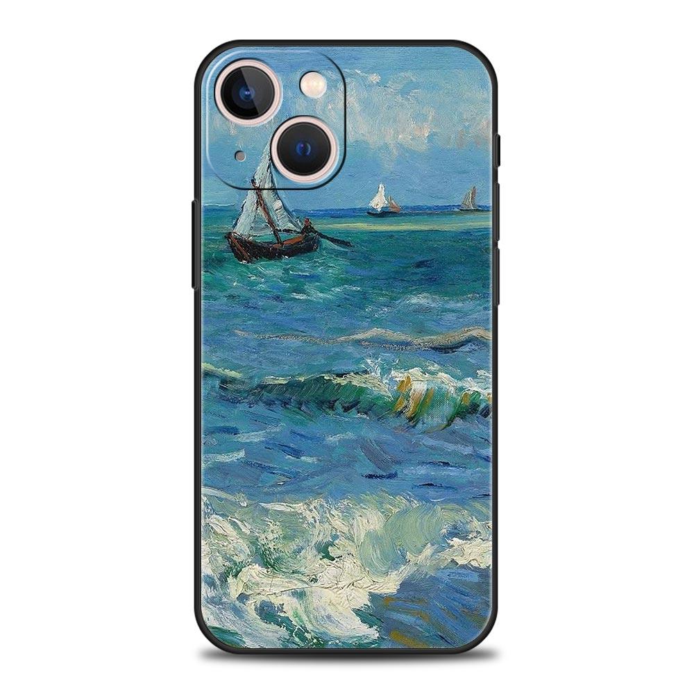Claude Monet Jardin Peinture Art Étui de Téléphone Pour iPhone 17 16 15 Pro Max 11 12 13 14 7 8 Plus SE 2020 X XR XS Coque Souple Noir