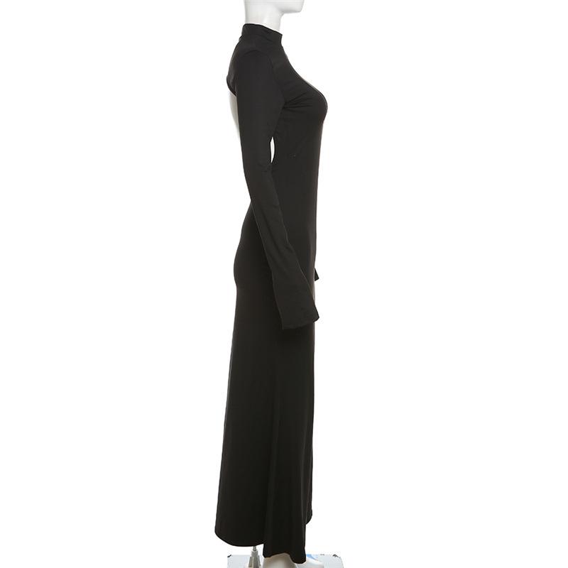 2023 Autumn/Winter Women's Fashion: Sexy Backless Slim-Fit Round Neck Long Sleeve Dress