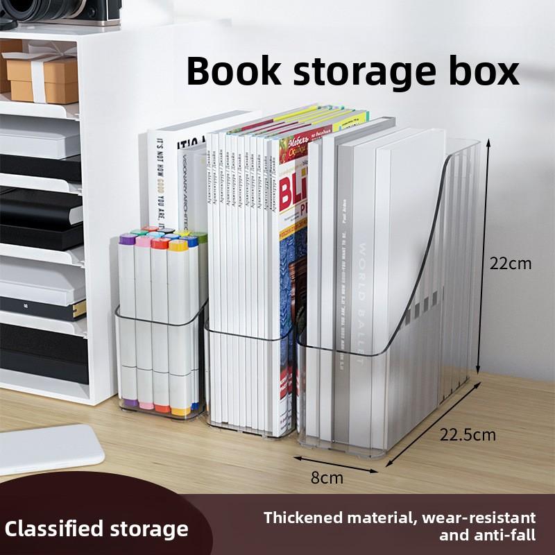 Vertical Book Storage Rack, Transparent PET Desktop File Organization and Storage Box, Book Storage Desk, Book Organization