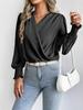 Women's Chiffon V-neck Lantern Sleeve Blouse - Solid Color Fashion Top