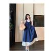 Blue plaid sleeveless dress French literary style Mori retro small fresh holiday suspender vest long dress