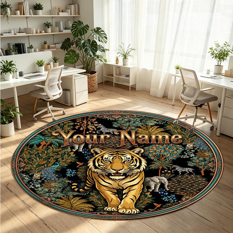 Wild Animals (14) Theme Round Crystal Velvet Rug Custom Name Text Personalized Floor Mat Home Decor Non Slip Crystal Carpet