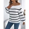 Women's Oversized Sweatshirt for Autumn/Winter Casual Striped Off-the-Shoulder Bell-Sleeve Pullover Women's Long-Sleeved Knitted Jumper