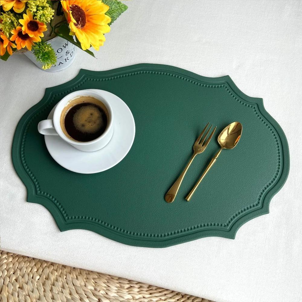 Retro Faux Leather Dinner Mat Oil-resistant Nordic Style Placemat Waterproof Thermal Insulation Mat Kitchen Use