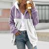 Women's Loose Large Size Plush Multicolor Paneled Hooded Zip Jacket