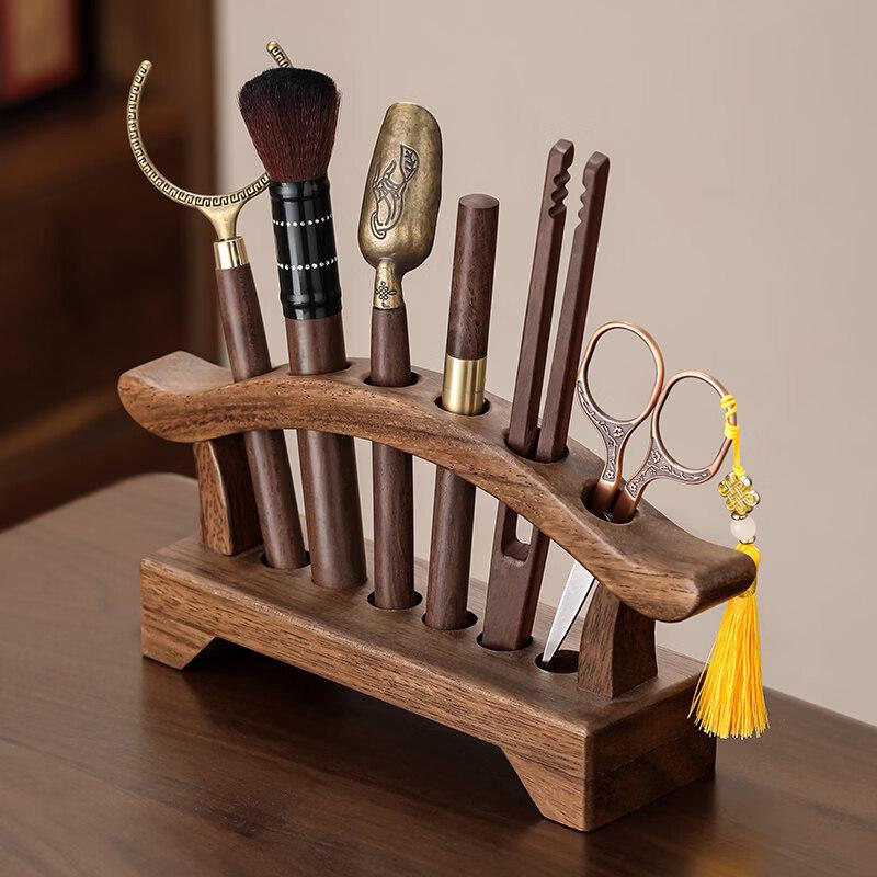 Walnut Wood Tea Ceremony Stand and Ebony Tea Tool Set