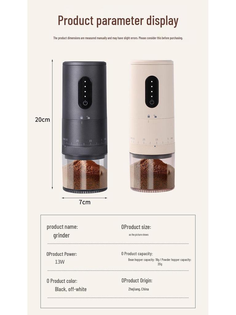 USB-uppladdningsbar bärbar elektrisk kaffekvarn med pekkontroll för resor och hem