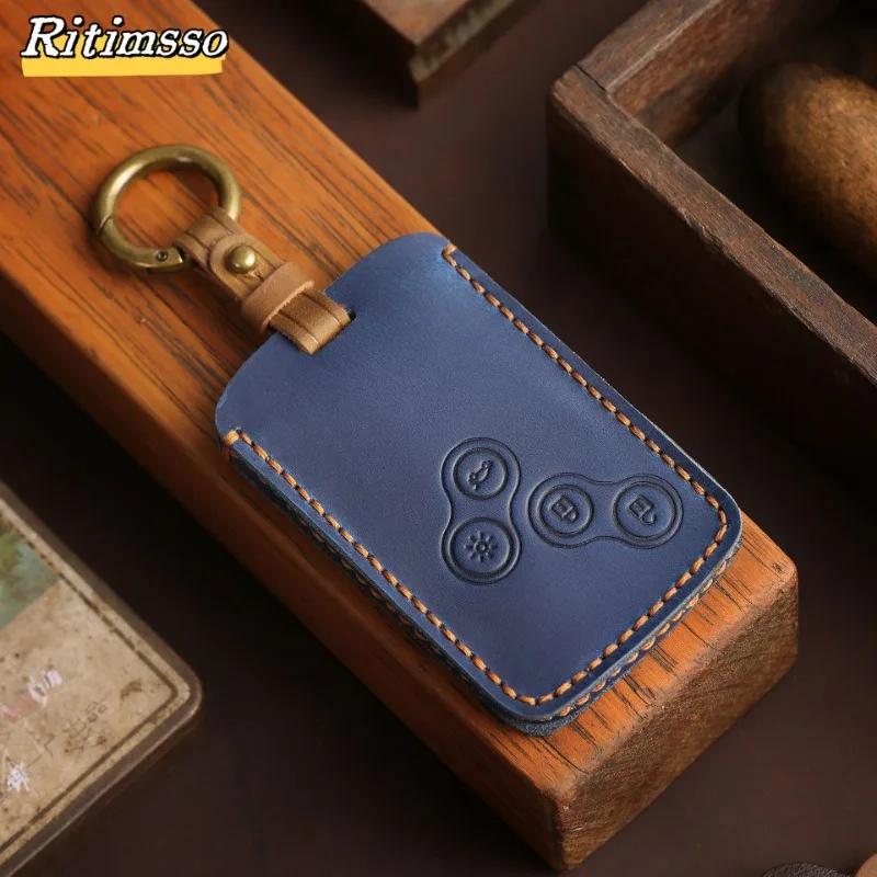 Handmade Leather Car Key Case Cover Shell for Renault Duster Captur Clio Logan Megane Koleos Scenic Nema Fluence Zoe Accessories