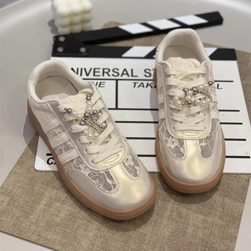 Sapatos casuais femininos de malha com sola plana, sola macia, pérolas e strass, versáteis, novos, confortáveis, respiráveis e antiderrapantes