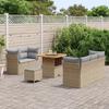 Ensemble de canapé de jardin 8 pièces avec coussins beige Poly Rattan Acacia, Ensemble de salle à manger jardin 3 pièces 3363377