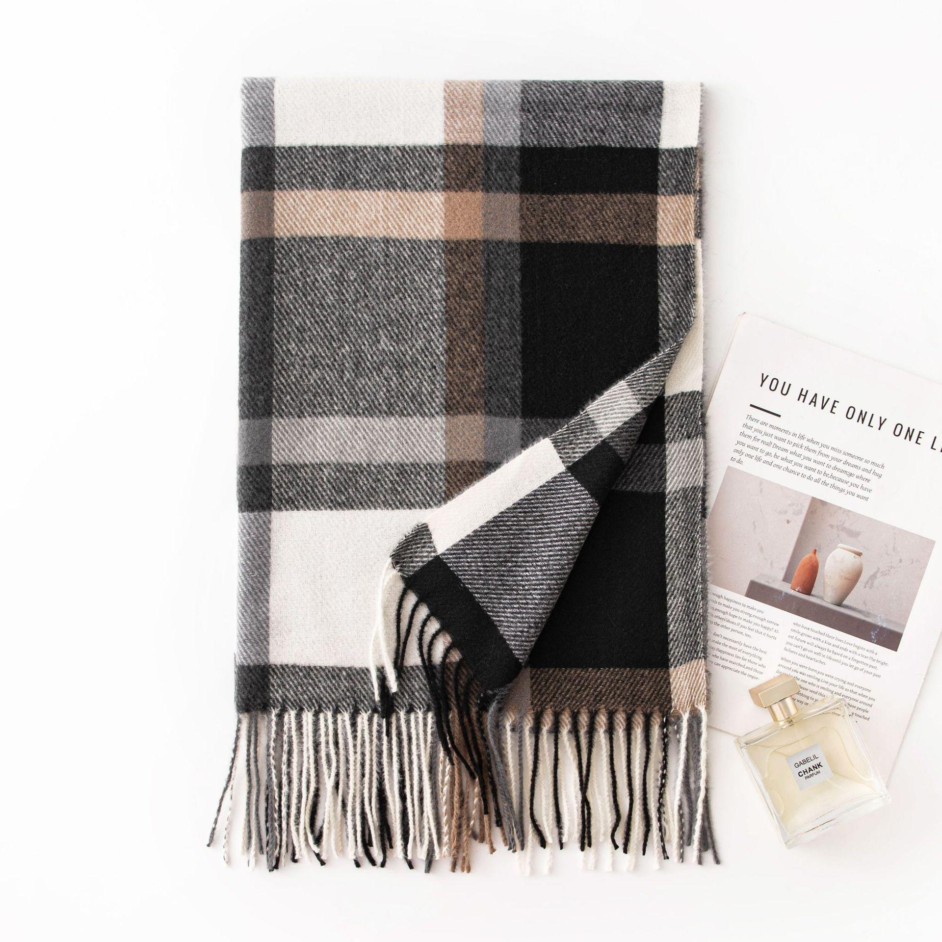 

Plaid Imitation Cashmere Scarf Autumn and Winter Korean Version Versatile Japanese Style Warm Student Couple Scarf Men s High End Sense 65*200cm
