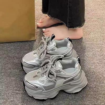 Paris Fried Street Shows Feet, Small Platform Dad Shoes, Women's 2025 Summer Mesh Breathable Retro Small Height-increasing Sneakers