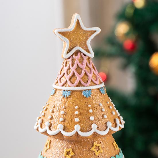 Mini Gingerbread Christmas Tree Ornament Miniature Xmas Tree Resin Statue Figurine Home Office Holiday Party Tabletop Decoration