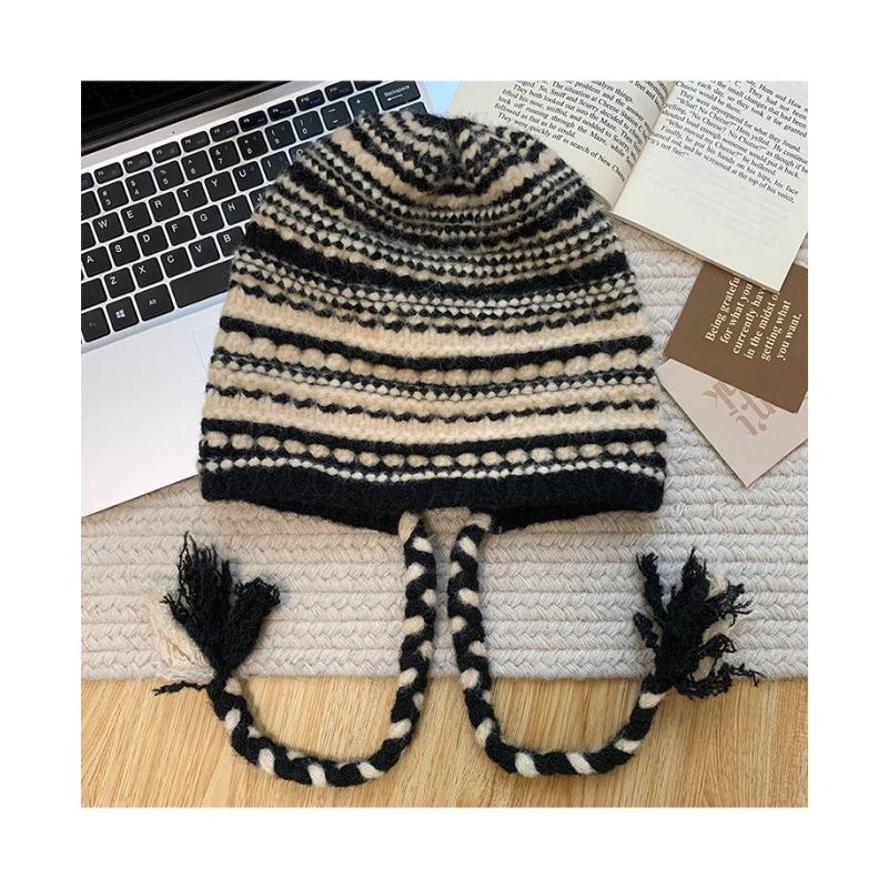 Women Sweet Cute Knit Pullover Beanie Autumn Winter Warm Windproof Face Slimming Hat
