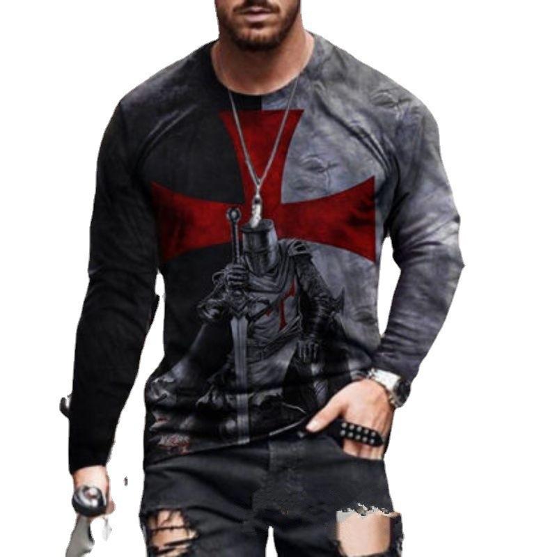 New 3D Men's T-shirt Fashionable Personalized Printed Round Neck Autumn Winter Comfort Loose Fit Plus Size Casual Long Sleeved T-shirt