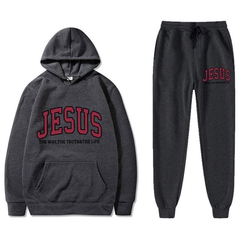 Letter Print Hoodie Sweatpants Set Men Women Casual Tracksuit Long Sleeve Sportswear