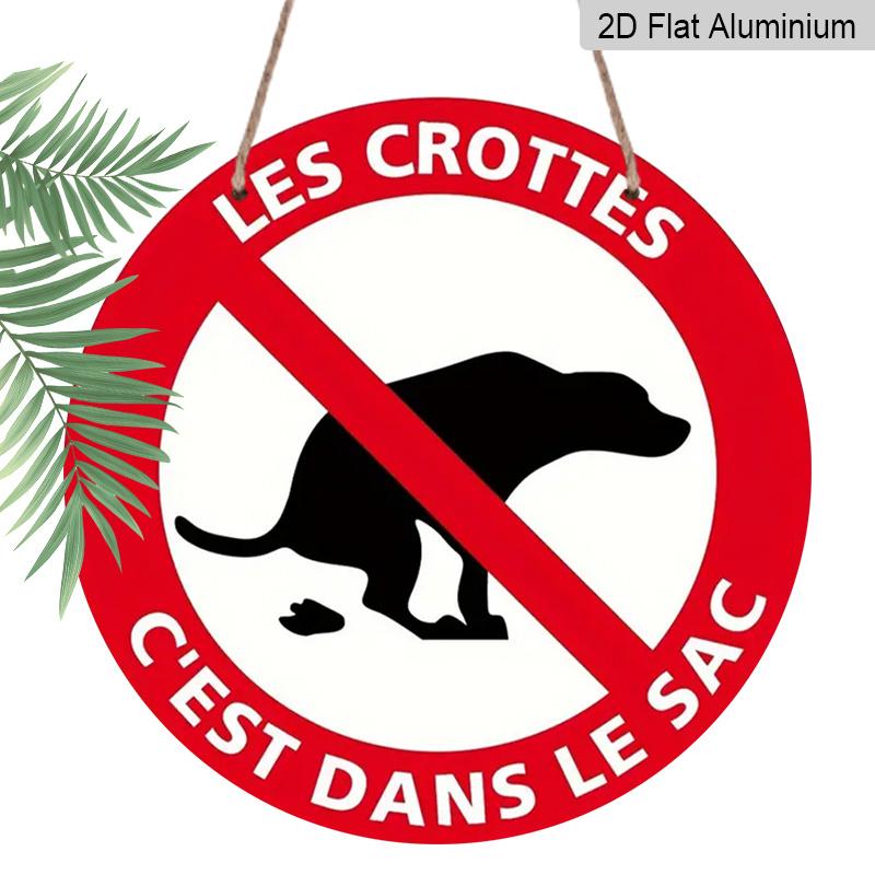 2D Flat 1pc, French-Inspired Round Aluminum Metal Sign - No Dog Poop, 8x8 In, Wall-Mountable & Versatile Outdoor Decor for Home, Garden, Bar, Garage