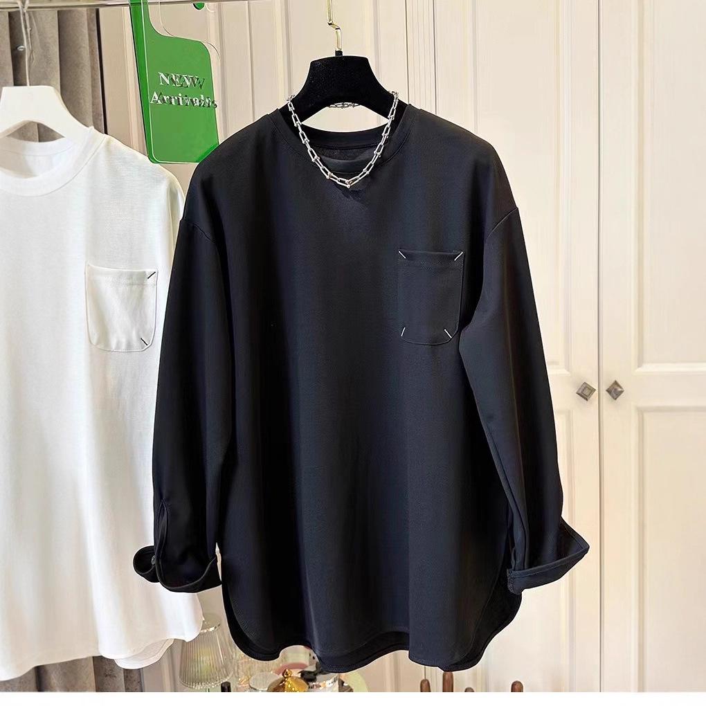

Plus Size Brushed Pocket Long Sleeve T-shirt – Mid-length Early Spring/Autumn Top M (up to 110 jin)
