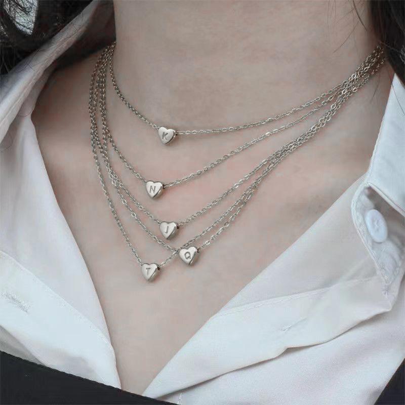 European and American Cold Wind Love Letter Necklace Female Ins Peach Heart English Letter Collarbone Chain 2026