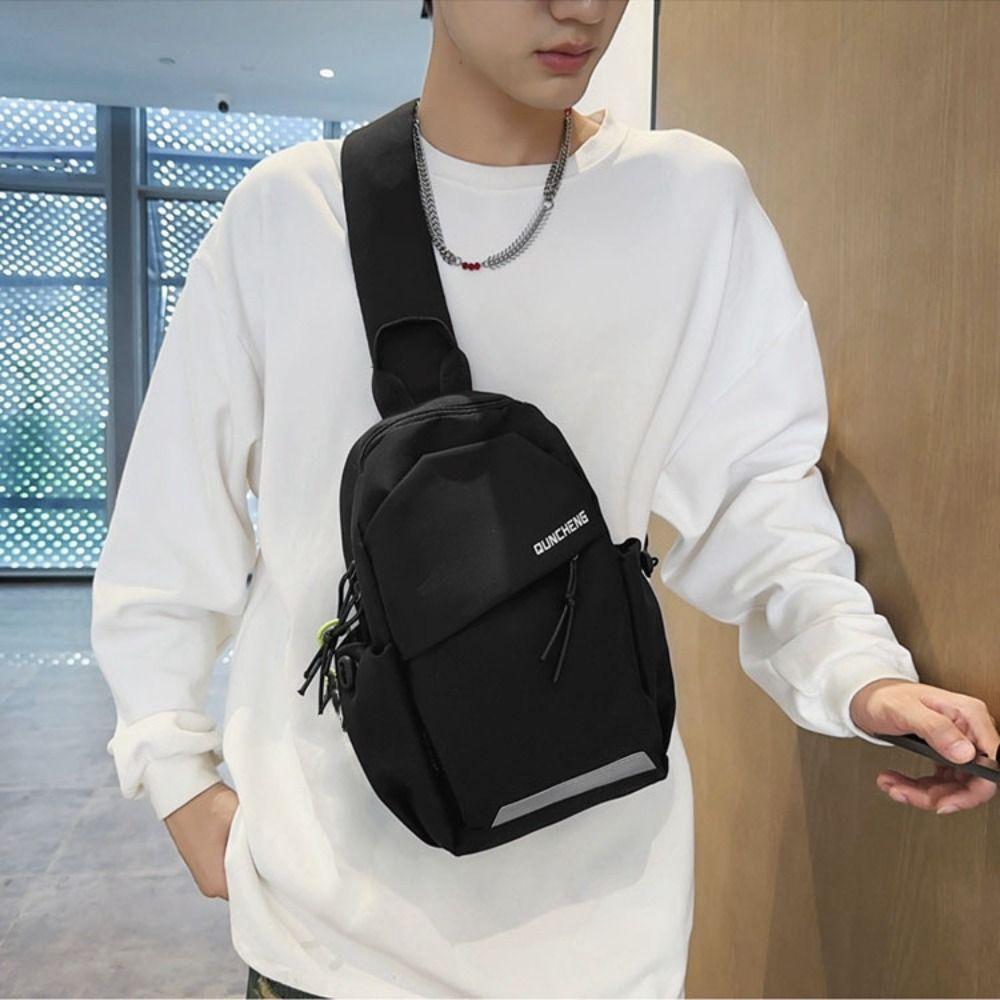 Multifunctional Shoulder Crossbody Bag Solid Color Sports Knapsack Casual Nylon Chest Bag  Male