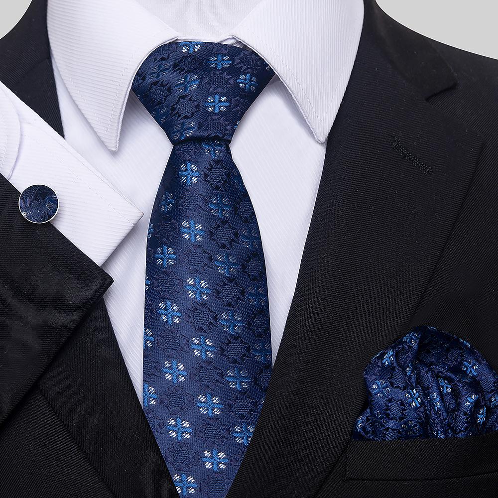 Korean Version Of Casual Floral Tie Men'S Jacquard Polyester Silk Pocket Towel Cufflink Tie Set