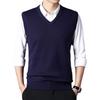 Solid Color V Neck Sleeveless Thick Knit Vest Men Business Casual Inner Sweater