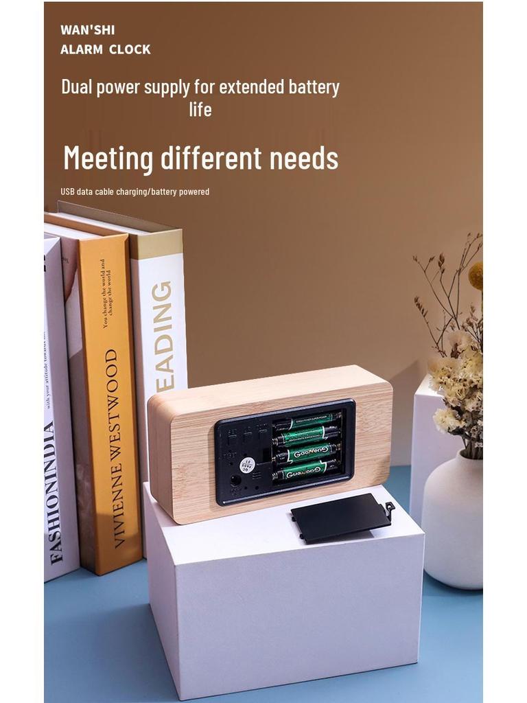 Stylish Wooden LED Digital Alarm Clock with Charging Port