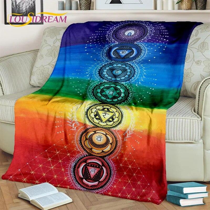 Rainbow 7 Chakra Yoga Meditation Blanket,Flannel Throw Blanket for Home Bedroom Bed Sofa Picnic Office Hiking Leisure Nap Cover
