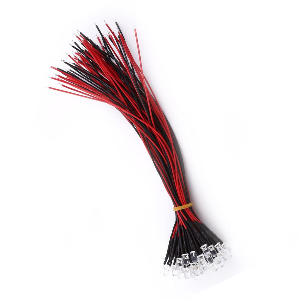 50 peças Diodos Pré-cablados Ultrabrilhantes LED Transparente Diodos Emissores de Luz LED Transparente