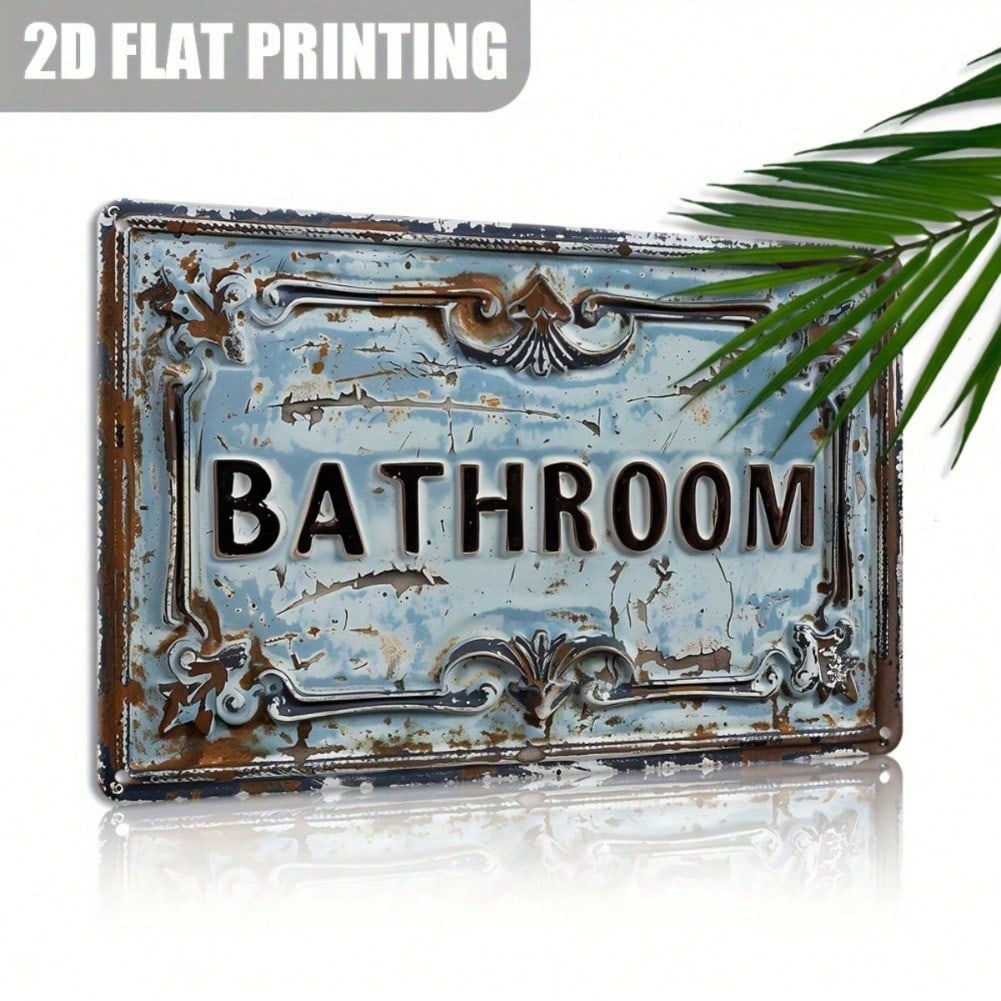 Vintage Metal Bathroom Sign Farmhouse Wall Decor Rustic Porch Art Durable Holiday Gift