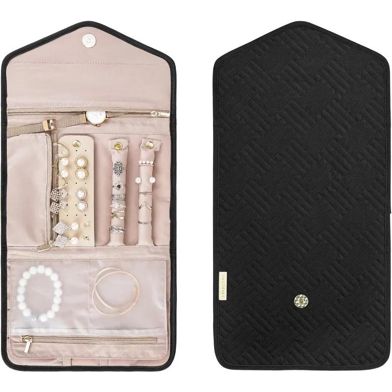 Roll Foldable Jewelry Case Travel Jewelry Organizer Portable for Journey Earrings Rings Diamond Necklaces Brooches Storage Bag